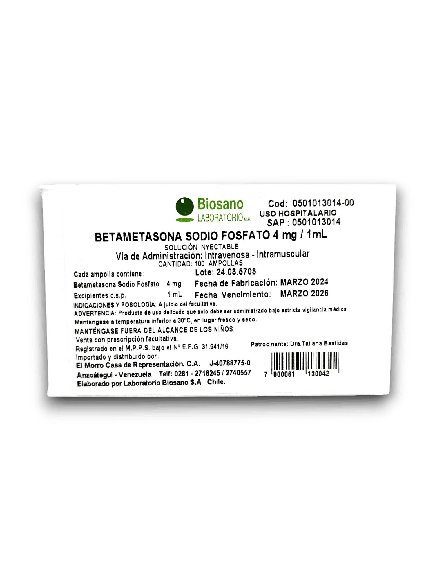BETAMETASONA 4 MG /ML AMP I.V/ I.M (BIOSANO)